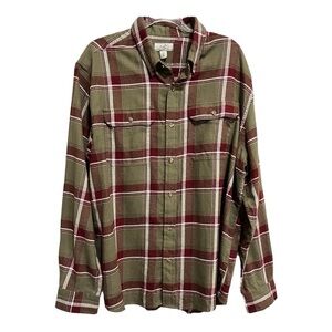Ocean + Coast Long Sleeve Button Down Shirt in Olive Plaid Size XL